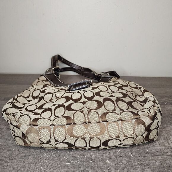 Vintage COACH SOHO SIGNATURE HOBO F17094 Khaki Mahogany Patent Leather Bag RARE - Picture 9 of 13